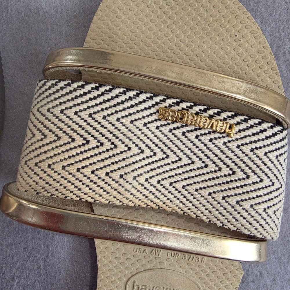 Havaianas You Saint Tropez Mesh Sandals Gold Chevron Slide Womens 6W EUR 37/38 - Picture 3 of 5